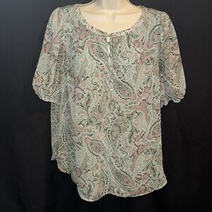 5/$50 Loft Sz L, paisley, sage, green blouse